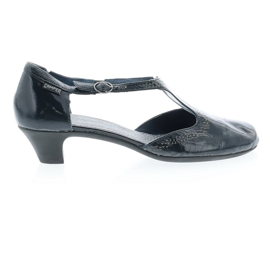 Camper Navy Blue Patent Leather T-Strap Mary Jane Pump Heel EU 38 US 7.5 Comfort